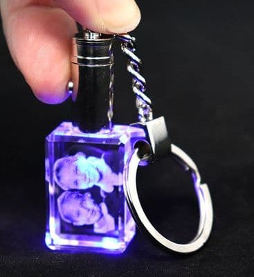 3D Personalised Photo Crystal Keyring with Blue LED