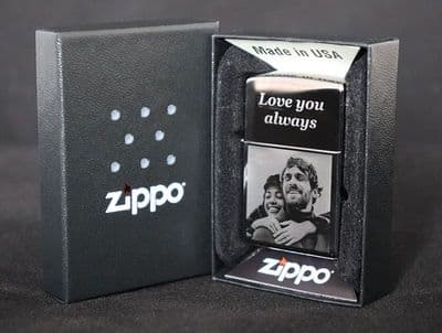 Engraved Both Sides Genuine Zippo Polished Chrome Photo Lighter.