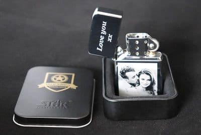 Engraved Both Sides Premium Star Silver Plated Brass  Engraved Photo Lighter.
