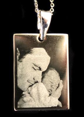 Gold Plated Stainless Steel Engraved Rectangular Photo Pendant