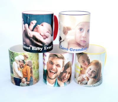 Personalised Coloured Rim & Handle Photo Mugs