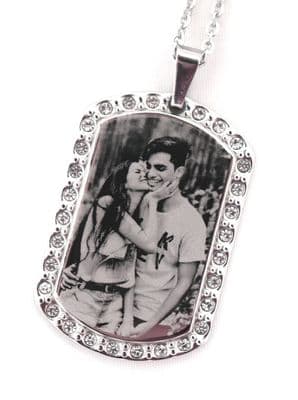 Stainless Steel Gemstones Engraved Photo Pendant