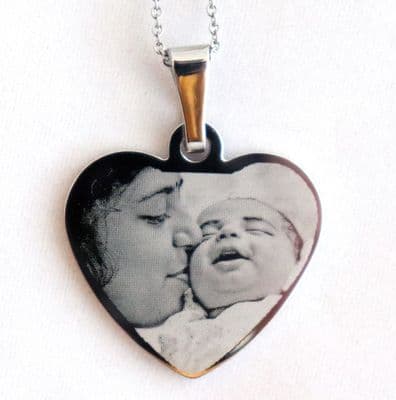 Stainless Steel Heart Engraved Photo Pendant