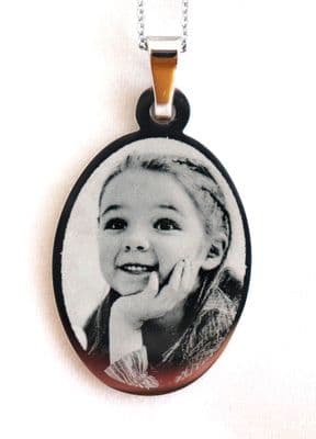 Stainless Steel Oval Engraved Photo Pendant
