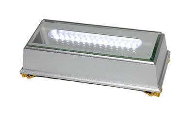 White LED Very Bright Mirrored Top Light Base with Gold Feet Dimensions 18x8x5cm