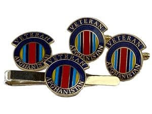 Afghanistan Veteran Regimental Cufflink, Lapel and Tie Clip Set V3