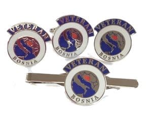 Bosnia British Armed Forces Veteran Regimental Cufflink, Lapel and Tie Clip Set