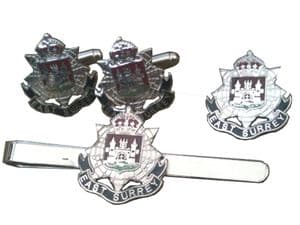East Surrey  Regimental Cufflink, Lapel Badge and Tie Clip Military Set