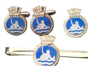 HMS Ocean Gift Set, Cufflinks, Tie Clip, Lapel Badge
