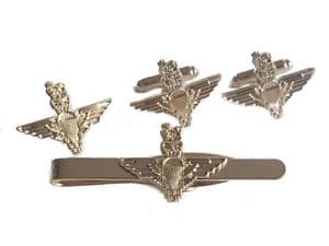 Parachute Regiment Lapel Badge, Cufflinks and Tie Clip Gift Set Gold Coloured