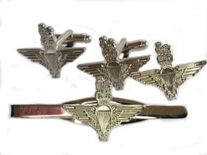 Parachute Regiment Lapel Badge, Cufflinks and Tie Clip Gift Set Silvered