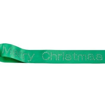 Green Merry Christmas ribbon with diamante