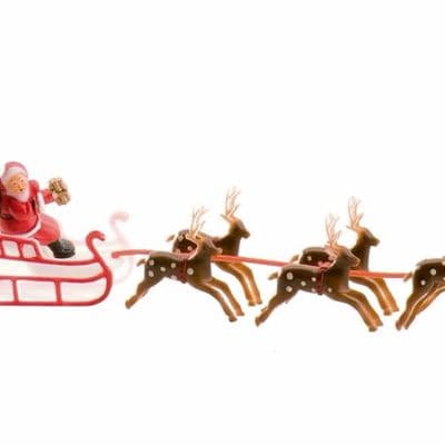 PLASTIC SANTA ON SLEIGH WITH REINDEER