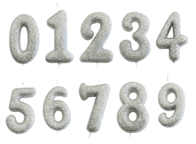 Silver glitter number candles