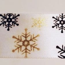 White, Black & Gold Snowflake Ribbon