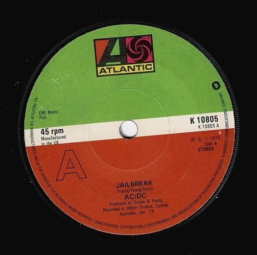 AC/DC Jailbreak Vinyl Record 7 Inch Atlantic