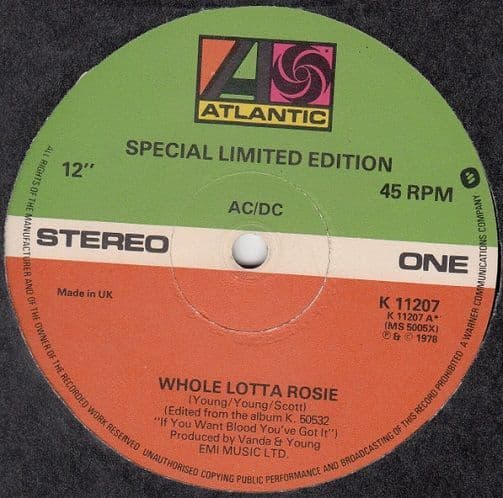 AC/DC Whole Lotta Rosie Vinyl Record 12 Inch Atlantic 1978