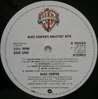 ALICE COOPER Greatest Hits Vinyl Record LP Warner Bros..