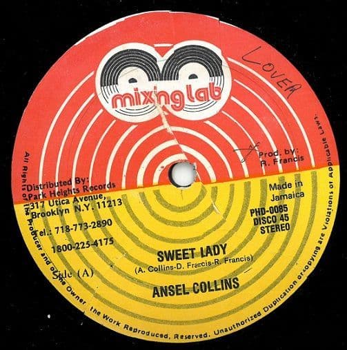 ANSEL COLLINS Sweet Lady Vinyl Record 12 Inch Jamaican Mixing Lab 1988