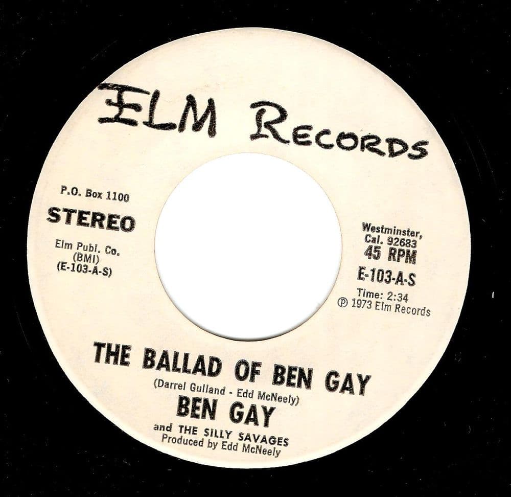 BEN GAY The Ballad Of Ben Gay Vinyl Record 7 Inch US Elm 1973 Promo