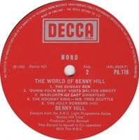 BENNY HILL The World Of Benny Hill Vinyl Record LP Decca 1971