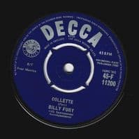 BILLY FURY Collette Vinyl Record 7 Inch Decca 1960 45-F 11200 Original Unboxed Label 45rpm Single