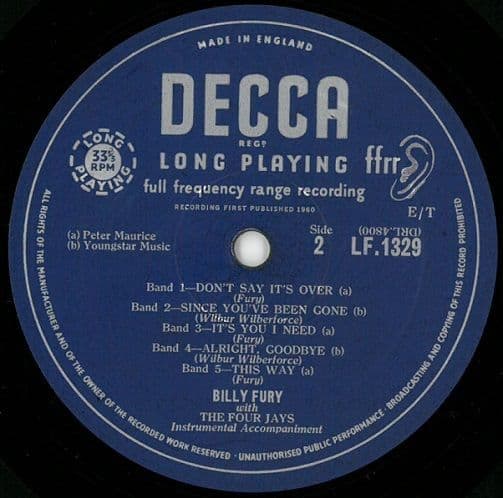 BILLY FURY The Sound Of Fury Vinyl Record 10 Inch Decca 1963