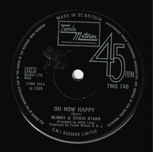 BLINKY & EDWIN STARR Oh How Happy Vinyl Record 7 Inch Tamla Motown 1970.
