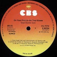 BLUE OYSTER CULT On Your Feet Or On Your Knees Vinyl Record LP CBS.