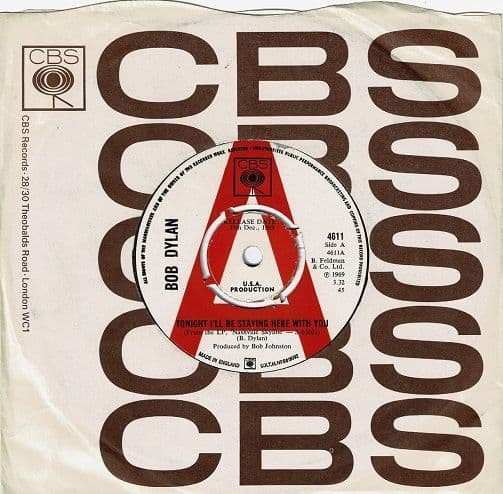 BOB DYLAN Tonight I'll Be Staying Here With You Vinyl Record 7 Inch CBS 1969 Promo