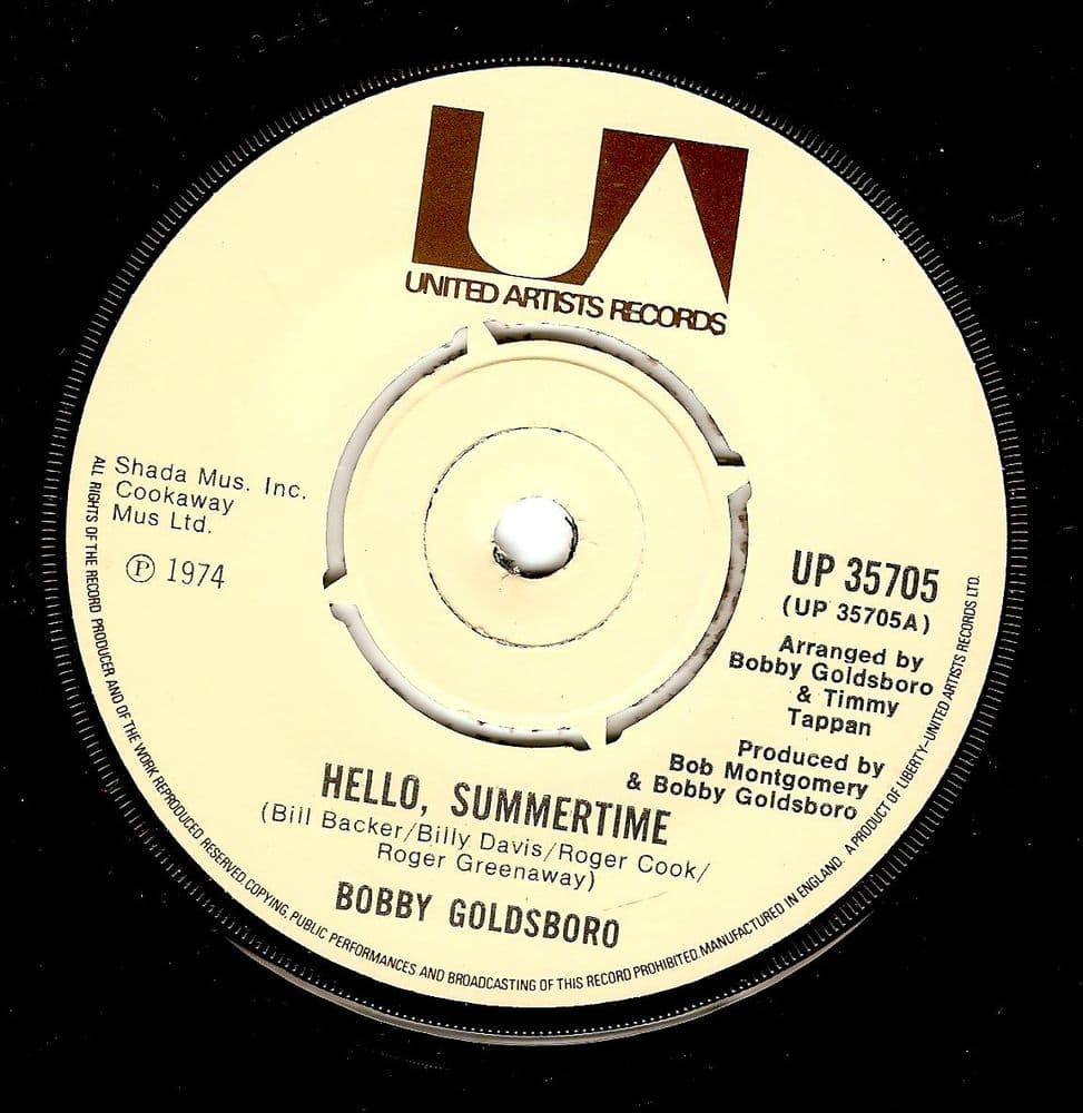 BOBBY GOLDSBORO Hello, Summertime Vinyl Record 7 Inch United Artists 1974