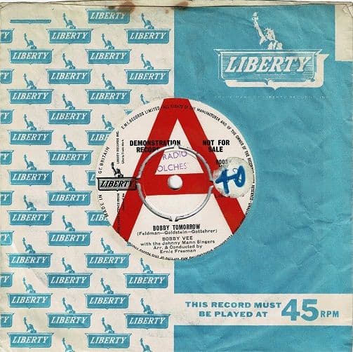 BOBBY VEE Bobby Tomorrow Vinyl Record 7 Inch Liberty 1963 LIB 55530 White/Red Demo Press Rare Promo