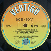 BON JOVI Hardest Part Is The Night Vinyl Record 12 Inch Vertigo 1985