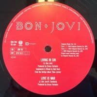 BON JOVI Living In Sin Vinyl Record 12 Inch Vertigo 1989