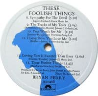 BRYAN FERRY These Foolish Things Vinyl Record LP Polydor 1977