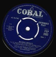 BUDDY HOLLY Buddy Holly EP Vinyl Record 7 Inch Coral 1961 FEP 2032 Extended Play 45 Picture Sleeve