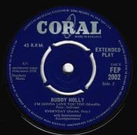 BUDDY HOLLY Listen To Me EP Vinyl Record 7 Inch Coral 1962 FEP 2002 Extended Play Green Pic Sleeve