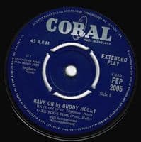 BUDDY HOLLY Rave On EP Vinyl Record 7 Inch Coral 1962