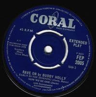 BUDDY HOLLY Rave On EP Vinyl Record 7 Inch Coral 1962 FEP 2004 Extended Play 4-Prong Picture Sleeve