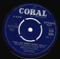 BUDDY HOLLY The Late Great Buddy Holly EP Vinyl Record 7 Inch Coral 1963 FEP 2044 Green Pic Sleeve