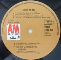 CARPENTERS Close To You Vinyl Record LP A&M 1970