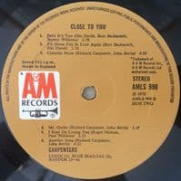 CARPENTERS Close To You Vinyl Record LP A&M 1970