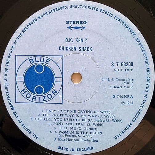 CHICKEN SHACK O K Ken Vinyl Record LP Blue Horizon 1969