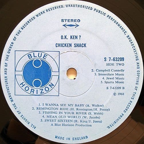 CHICKEN SHACK O K Ken Vinyl Record LP Blue Horizon 1969