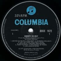 CLIFF RICHARD AND THE SHADOWS Summer Holiday Vinyl Record LP Columbia 1963