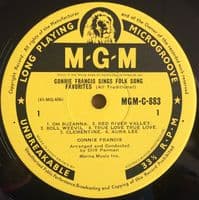 CONNIE FRANCIS Sings Folk Song Favourites Vinyl Record LP MGM 1961