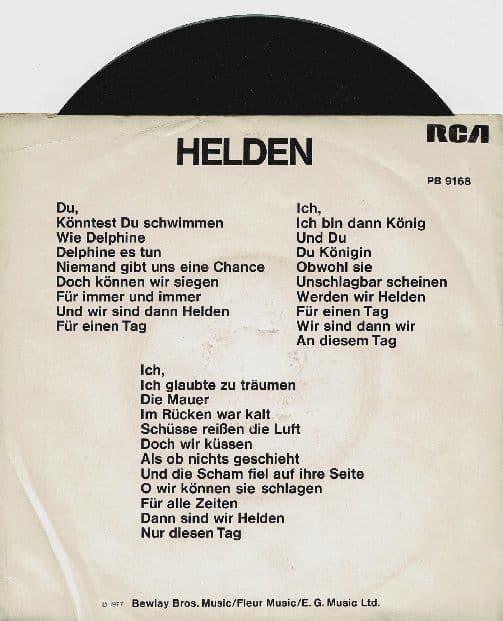 DAVID BOWIE Helden Vinyl Record 7 Inch German RCA Victor 1977