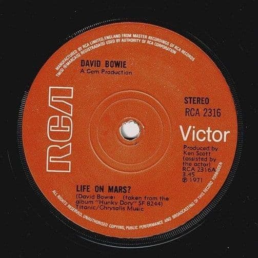 DAVID BOWIE Life On Mars Vinyl Record 7 Inch RCA Victor 1973 Original 1st Press RCA 2316 1E Single