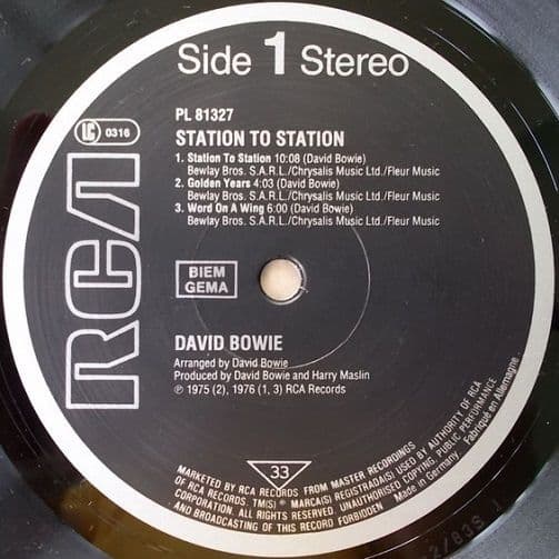DAVID BOWIE Station To Station Vinyl Record LP RCA