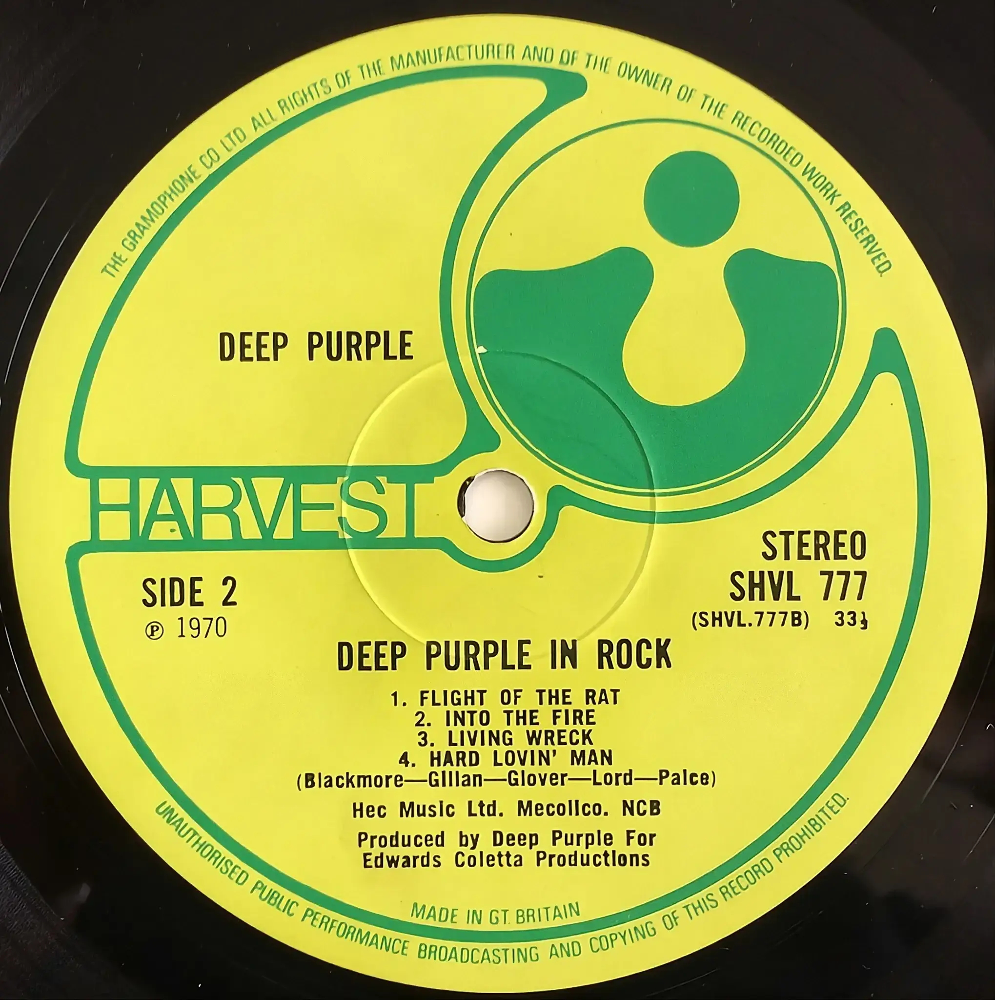 DEEP PURPLE In Rock Vinyl Record LP Harvest 1970 UK 1st Press No